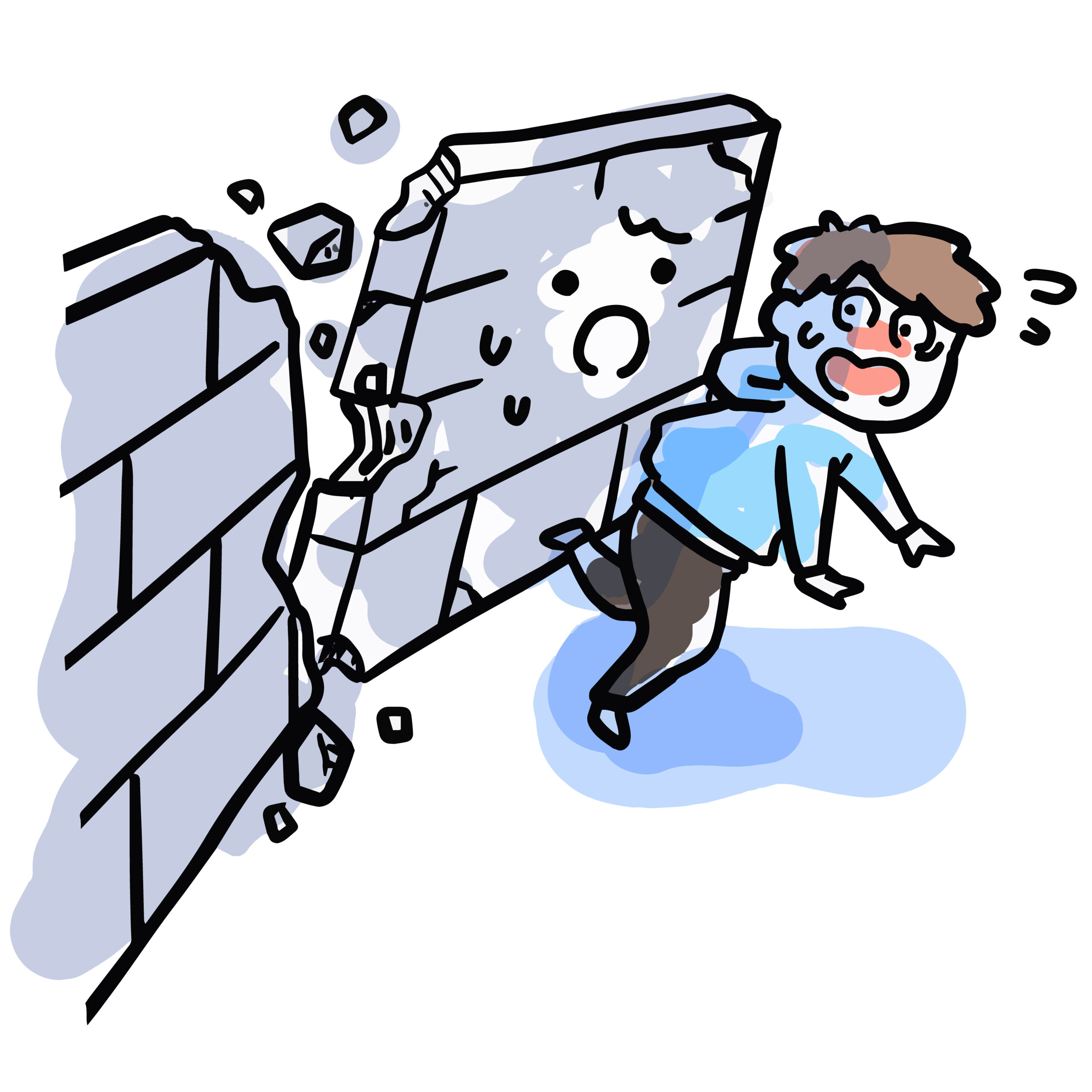 ブロック塀が崩れたイラスト